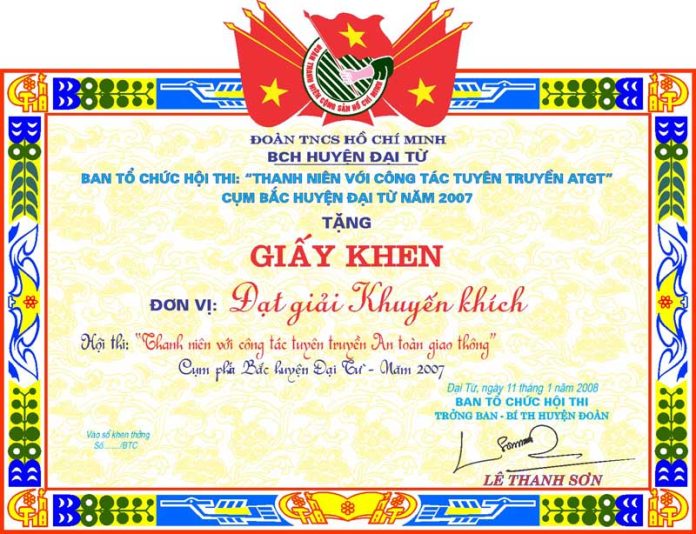 Giay khen Doan TNCS HCM