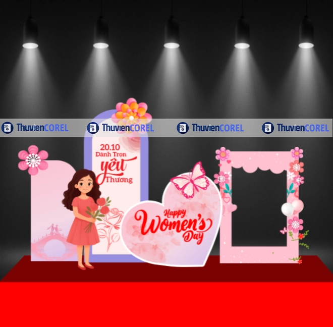 Backdrop trang trí Ngày 20/10 – Thiết kế sang trọng, chuẩn in, tôn vinh phái đẹp